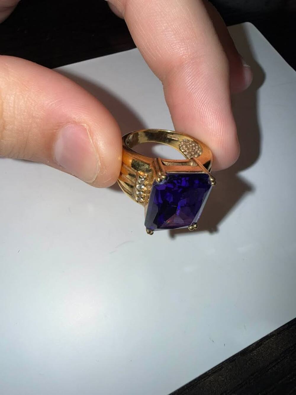 Vintage Emerald Cut Lab Grown Amethyst Cocktail Ring w/ Diamond Accents 925